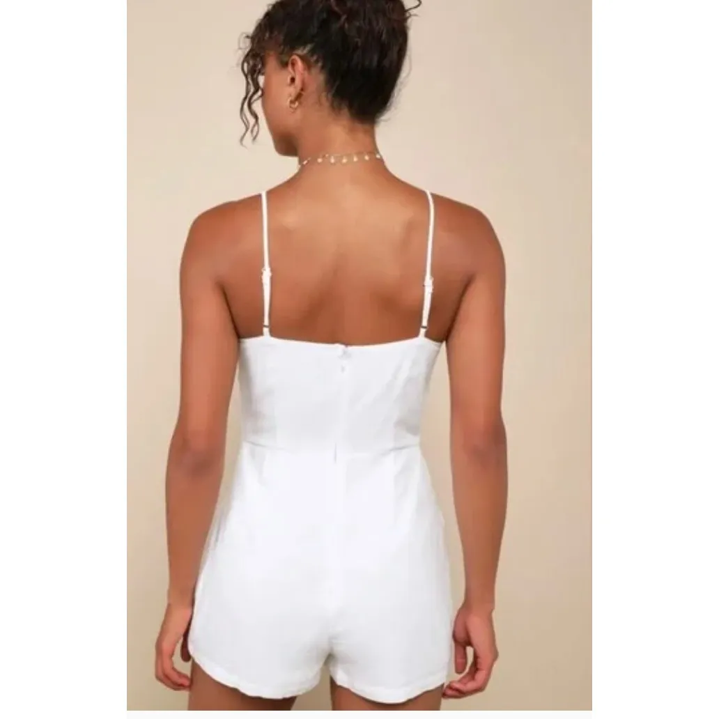 Lulus Romper Womens X‎ Small White Tie Front Linen Blend Coastal - Image 2