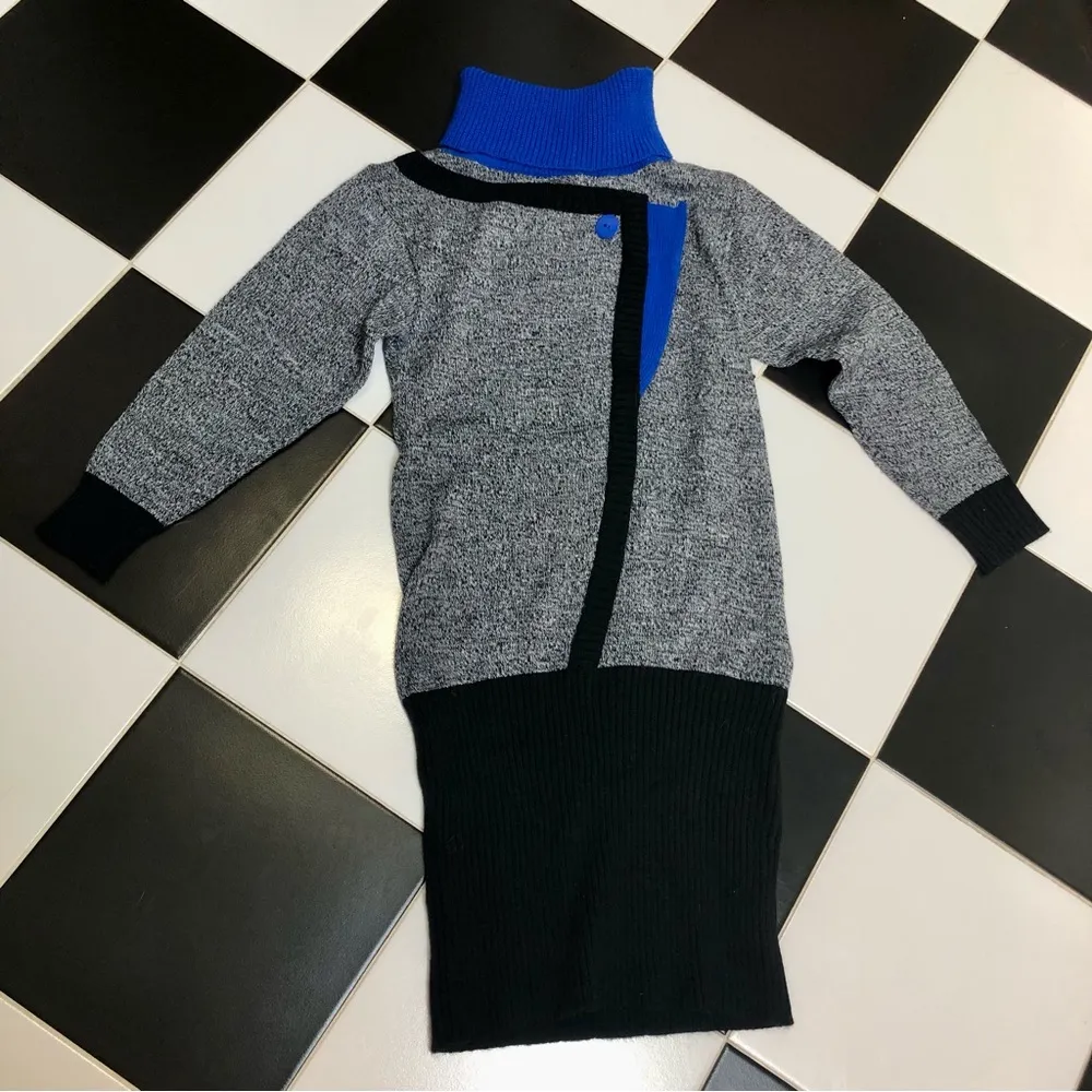 Vintage 90s A’MILANO Long Sleeve Turtleneck Sweater Dress Black Cobalt grey Sz M Blue Size M - Image 2