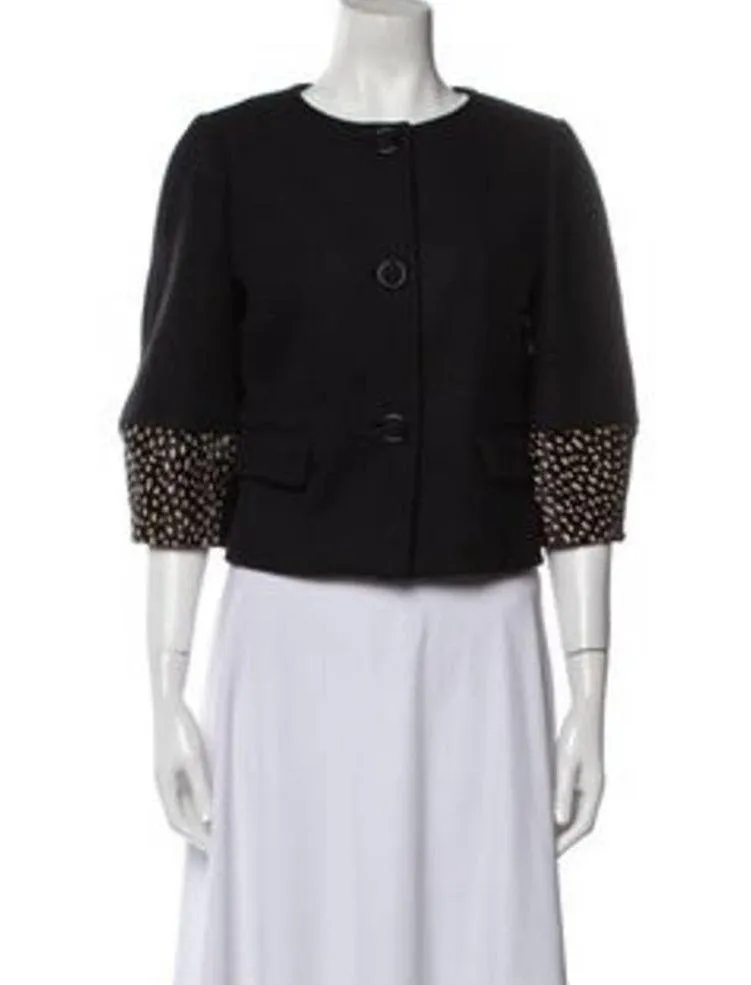Tory Burch Peggy Calf Half Trimmed Wool Blend Jacket Black Women's Size 12 - Image 10