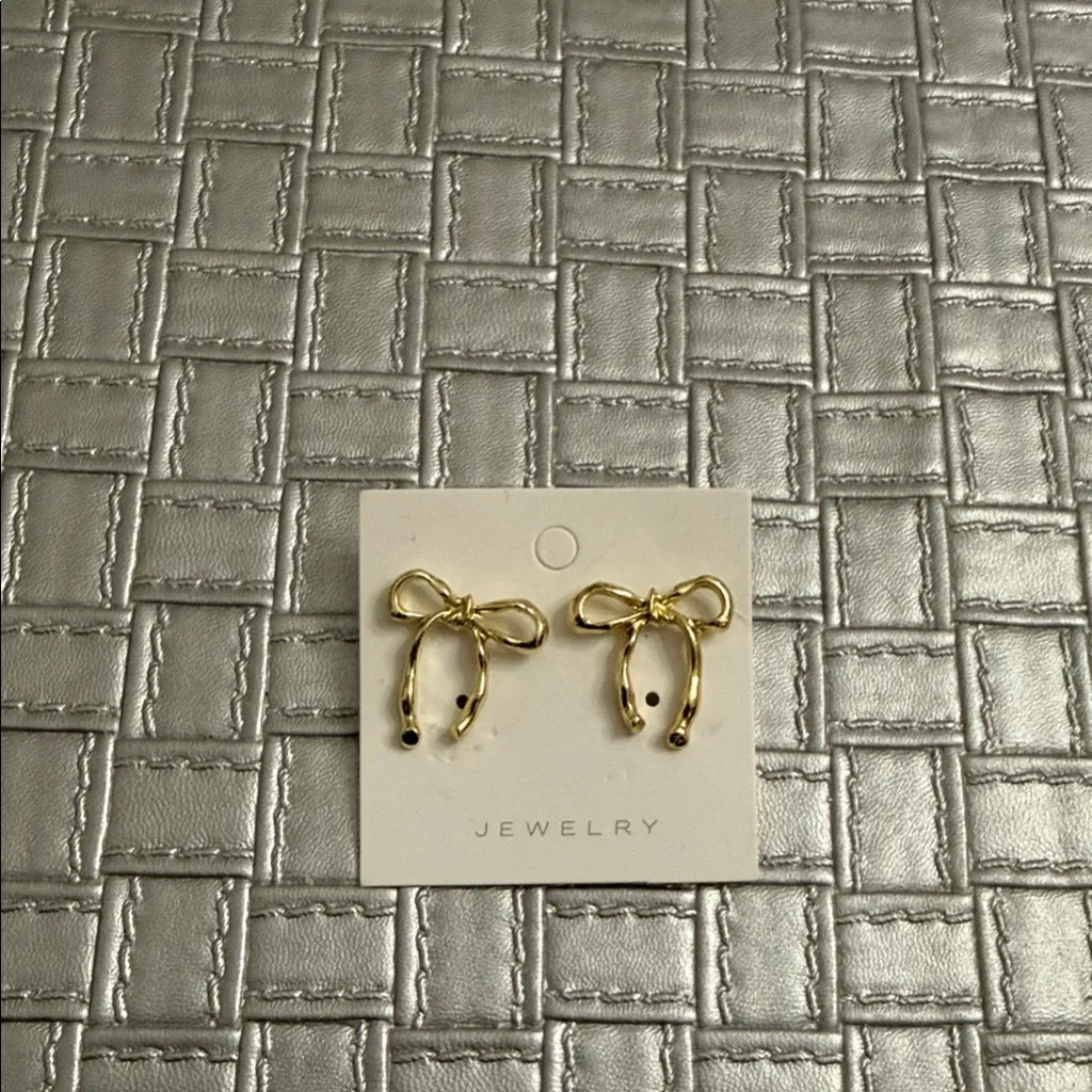 Gold Metallic Bow Hoop Statement Earrings – Boutique Style - Image 2