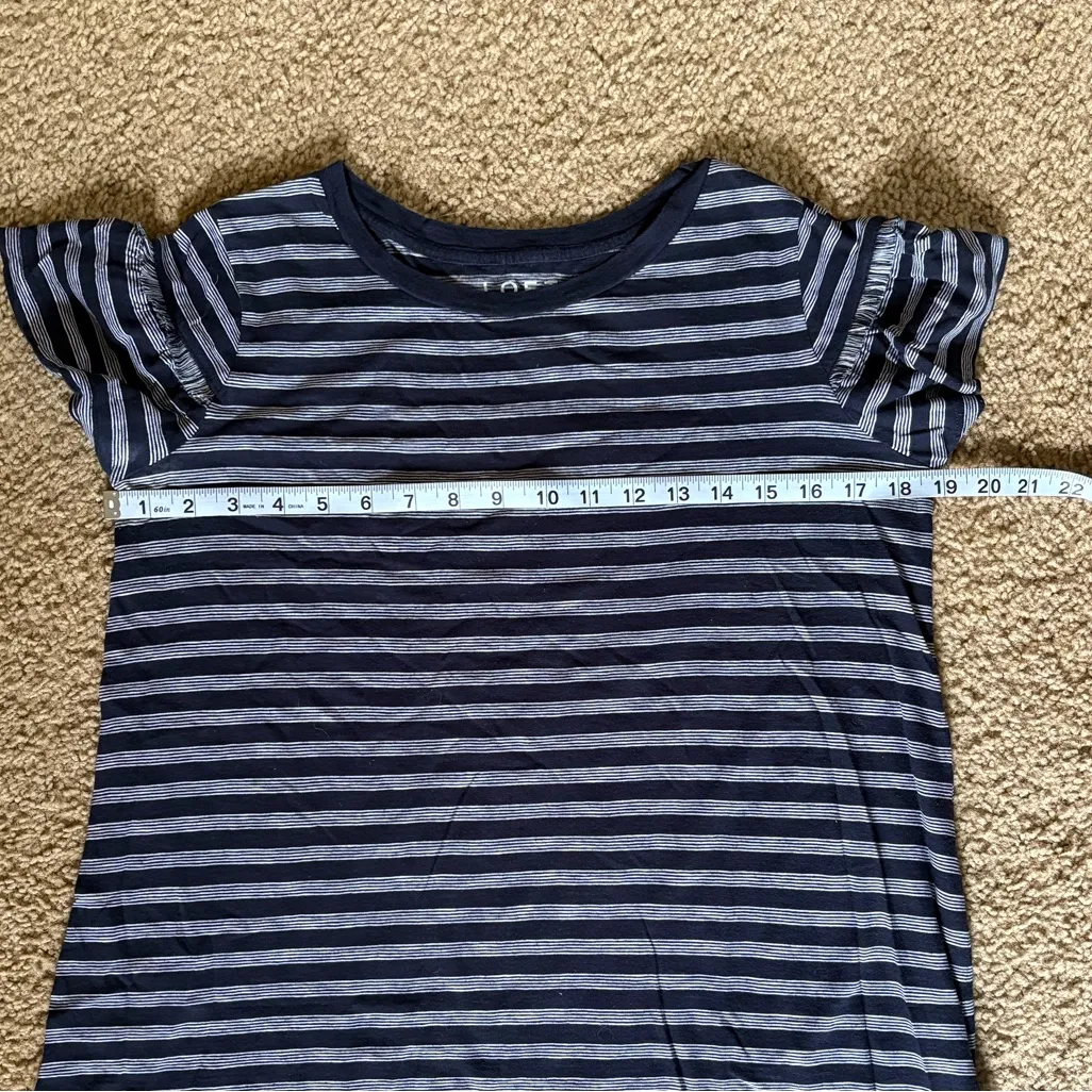 LOFT Striped Ruffles Short Sleeve Crewneck T-Shirt Top - Image 6