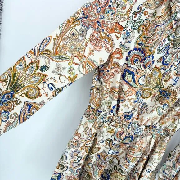 Cupshe Paisley Print Tie Neck Long Sleeve Cover Up Dress Size Large NEW Vacation - Image 5