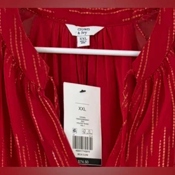 NWT Crown & Ivy Red Foil Peasant Blouse - Image 4