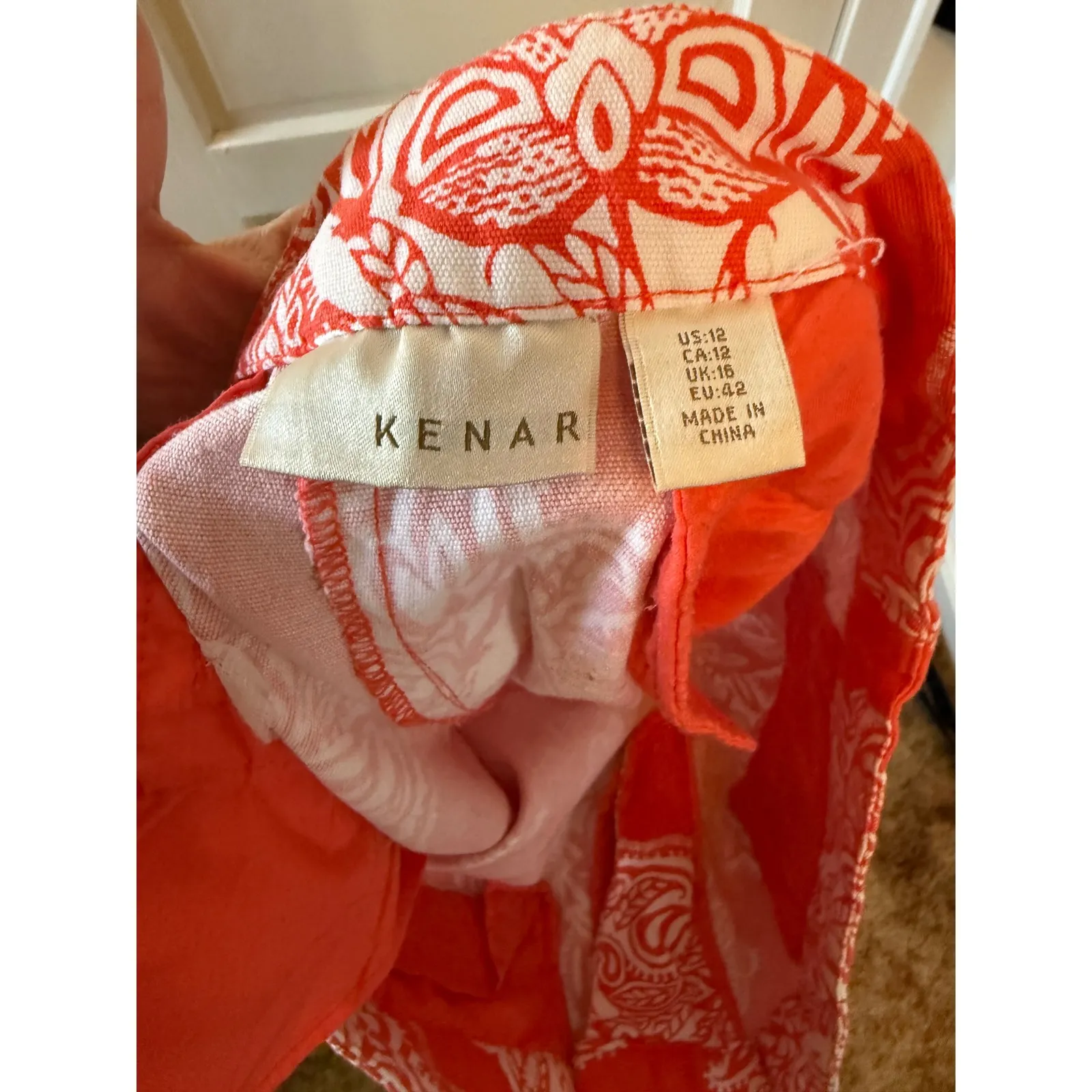 KENAR Womens Coral/Orange Chino with front slash pocketsFloral PrintShortsSize12 - Image 3