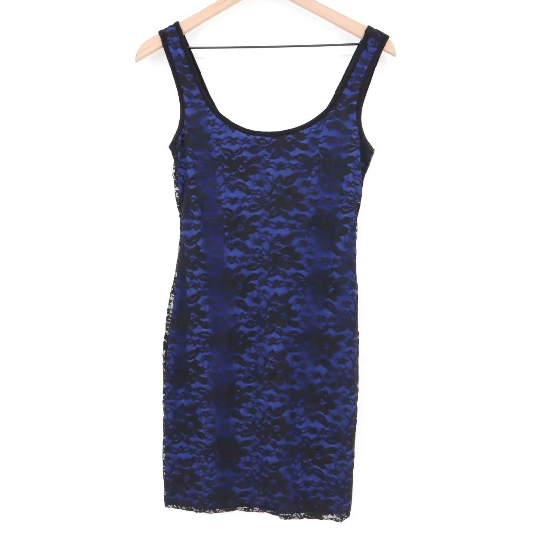 Lily Rose Tank Top Womens Medium Blue Black Lace Detail Scoop Neck Wide Strap - Image 2