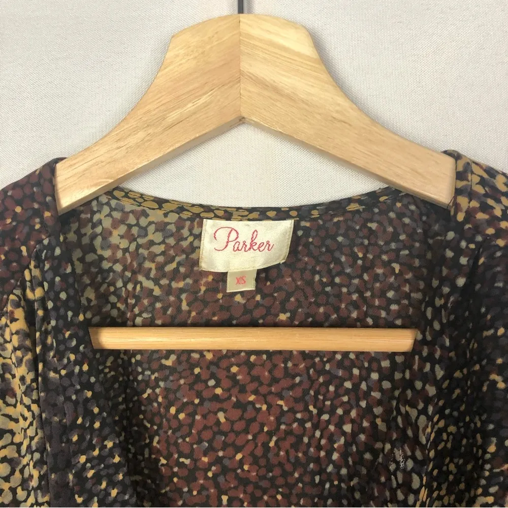 Parker Brown Catalina Silk Printed Long Sleeve Mini Dress XS - Image 4