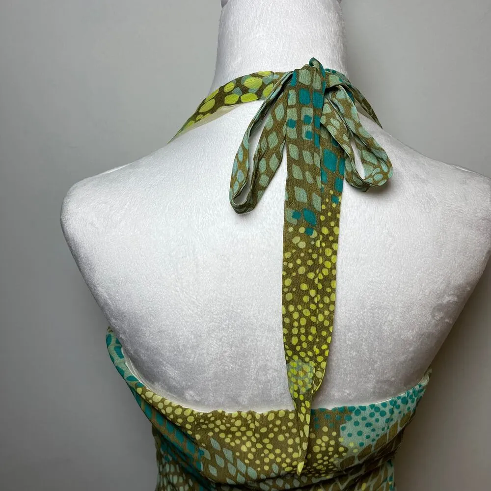 Vintage Y2K Halter Top Green Blue Yellow Brown Size 10 Boho Fairy Jewel Gem Tank - Image 7