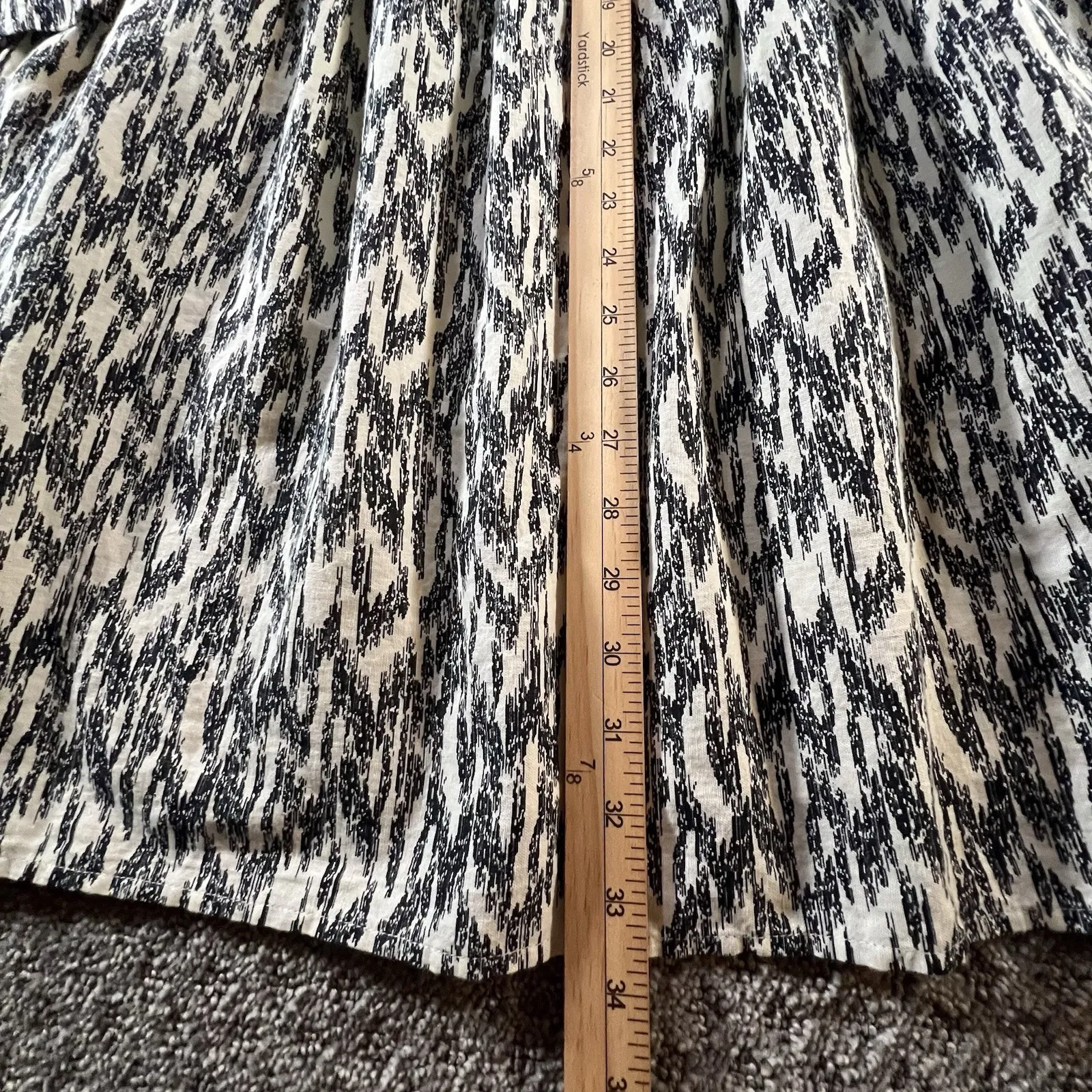 Zara Boho Tunic Top Dress‎ S Black Cream Ikat Print Crochet Embroidered V Neck - Image 11