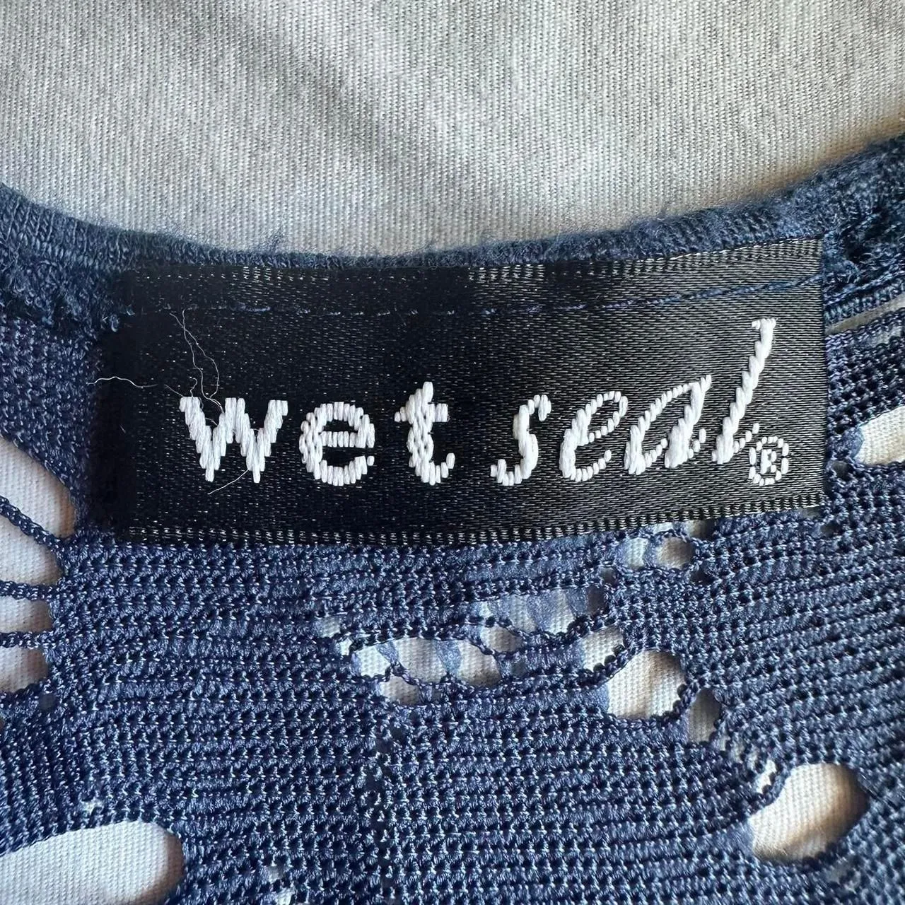 Wet Seal 2000s Y2K Lace Distressed Floral Navy Racerback Tank‎ Sz M Whimsigoth - Image 3