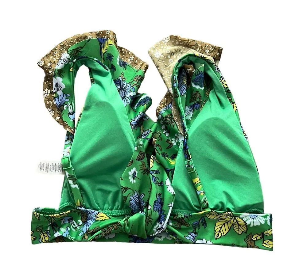 Aerie Ruffle Triangle Bikini Top Small Women’s Green Floral - Image 3