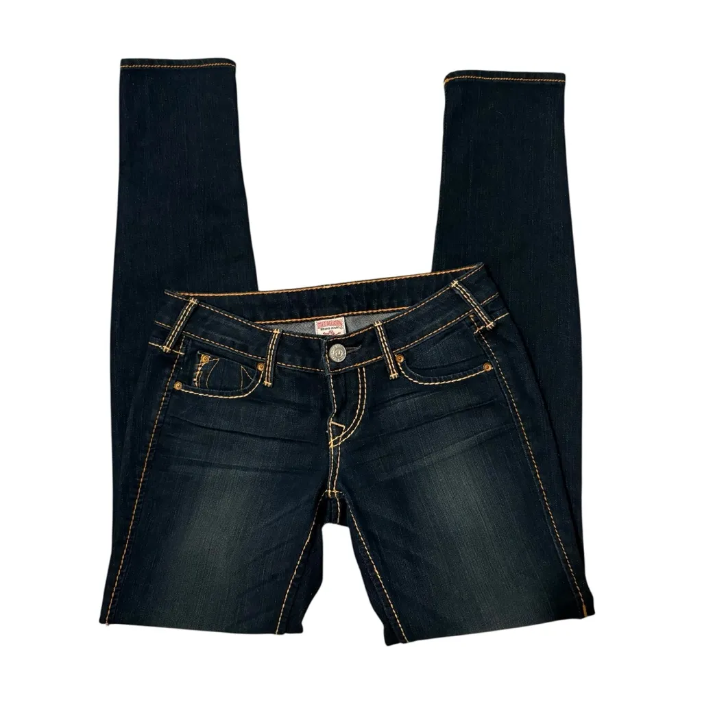 True Religion Low Rise Skinny Jeans, Dark Wash, Style #WH52D95SJ, Sz 26 - Image 10