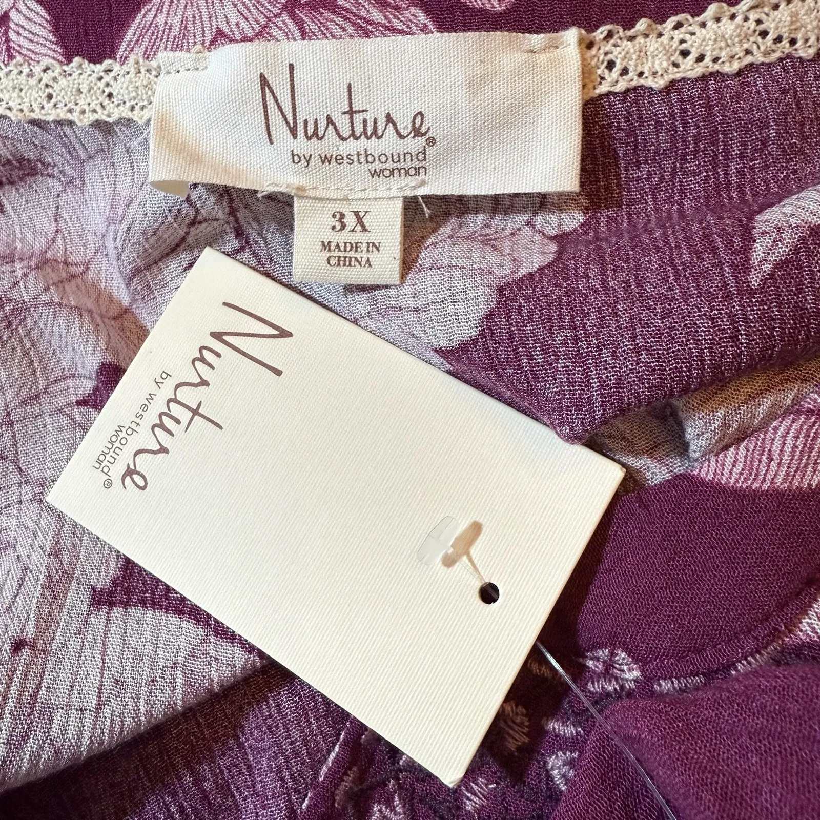 NWT Nurture By Westbound Woman Floral‎ Maxi Boho Dress Long Sleeves Women's 3X Purple - Image 9