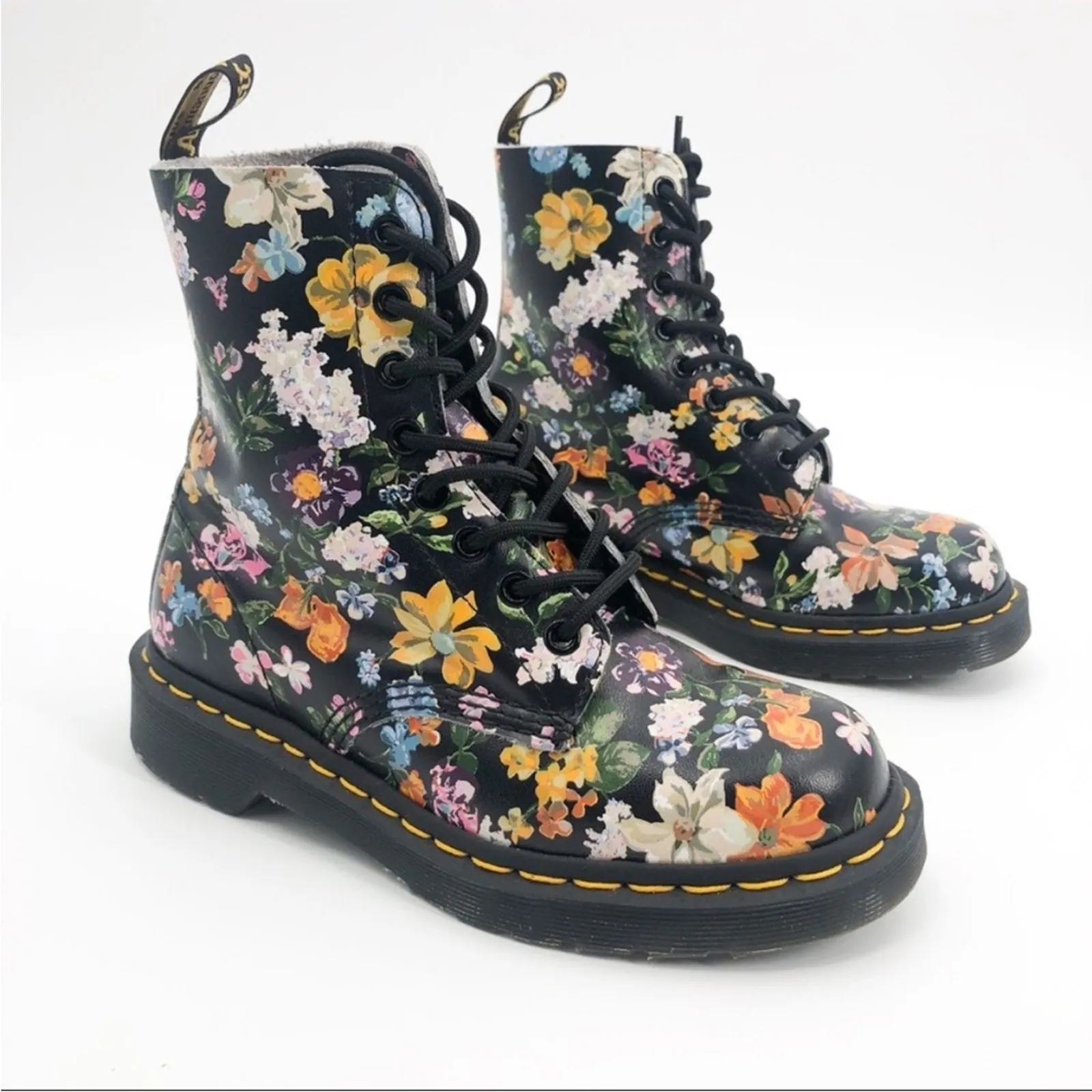 Dr. Martens 1460 Pascal Darcy Floral Black Leather Lace Up Combat Boots 5 ladies - Image 2