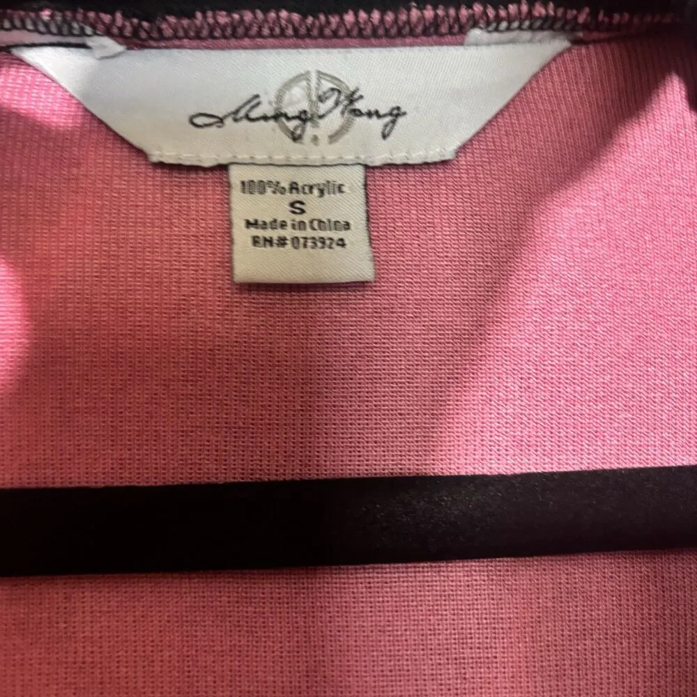 Ming Wang Cardigan Womens Small Pink Black Trim Deep V Neck Acrylic Sweater - Image 7