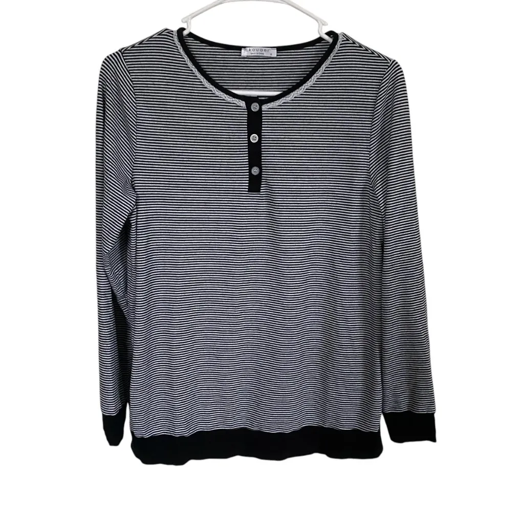 Ekouaer women's size S black and white striped stretchy long sleeve pajama top - Image 6