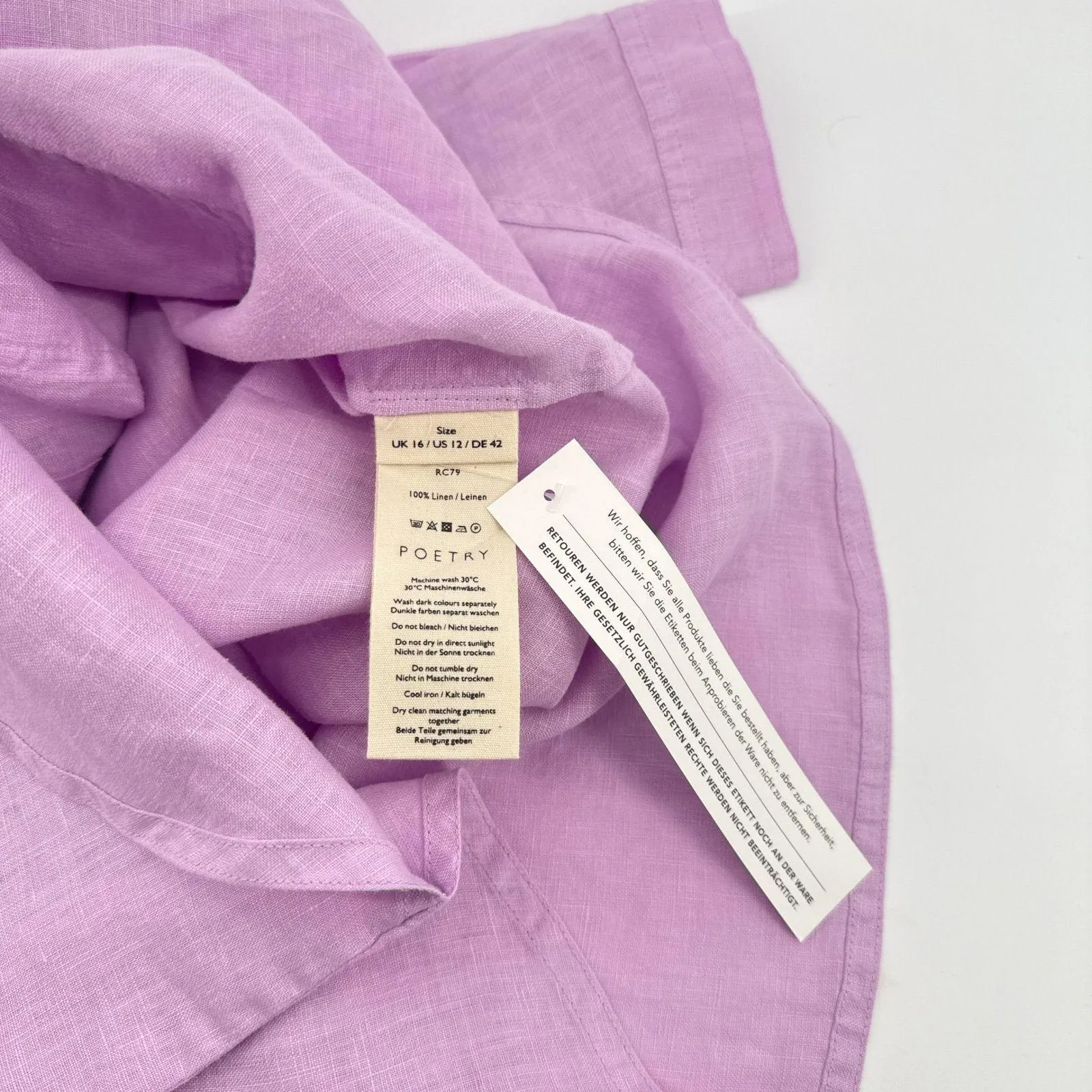 NEW NWT Poetry Size 12 Garment Dyed Linen Overshirt Button Up Long Sleeve Purple - Image 5