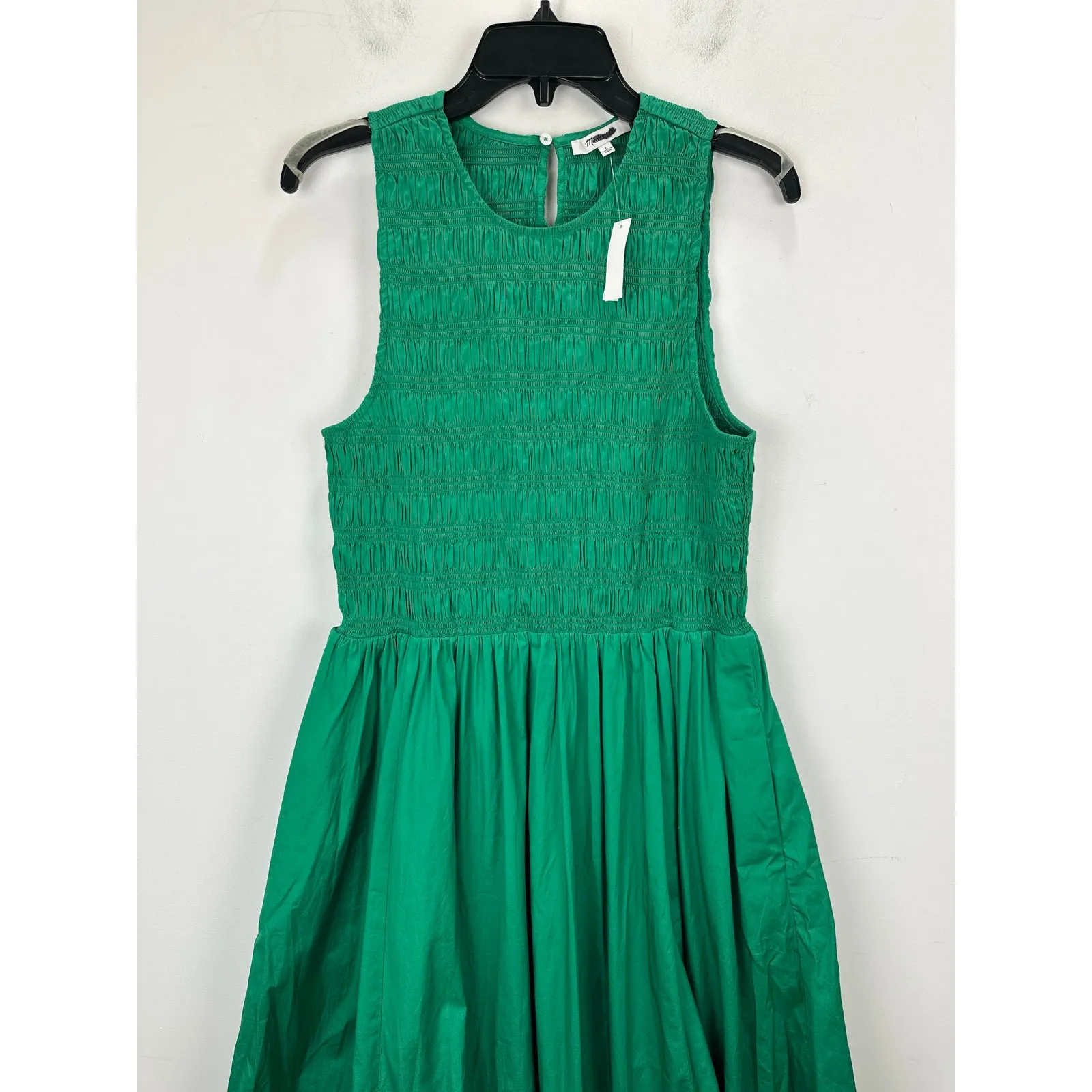 Madewell The Melody Bubble Hem Smocked Midi Dress Poplin Verdant Green Large NWT - Image 8