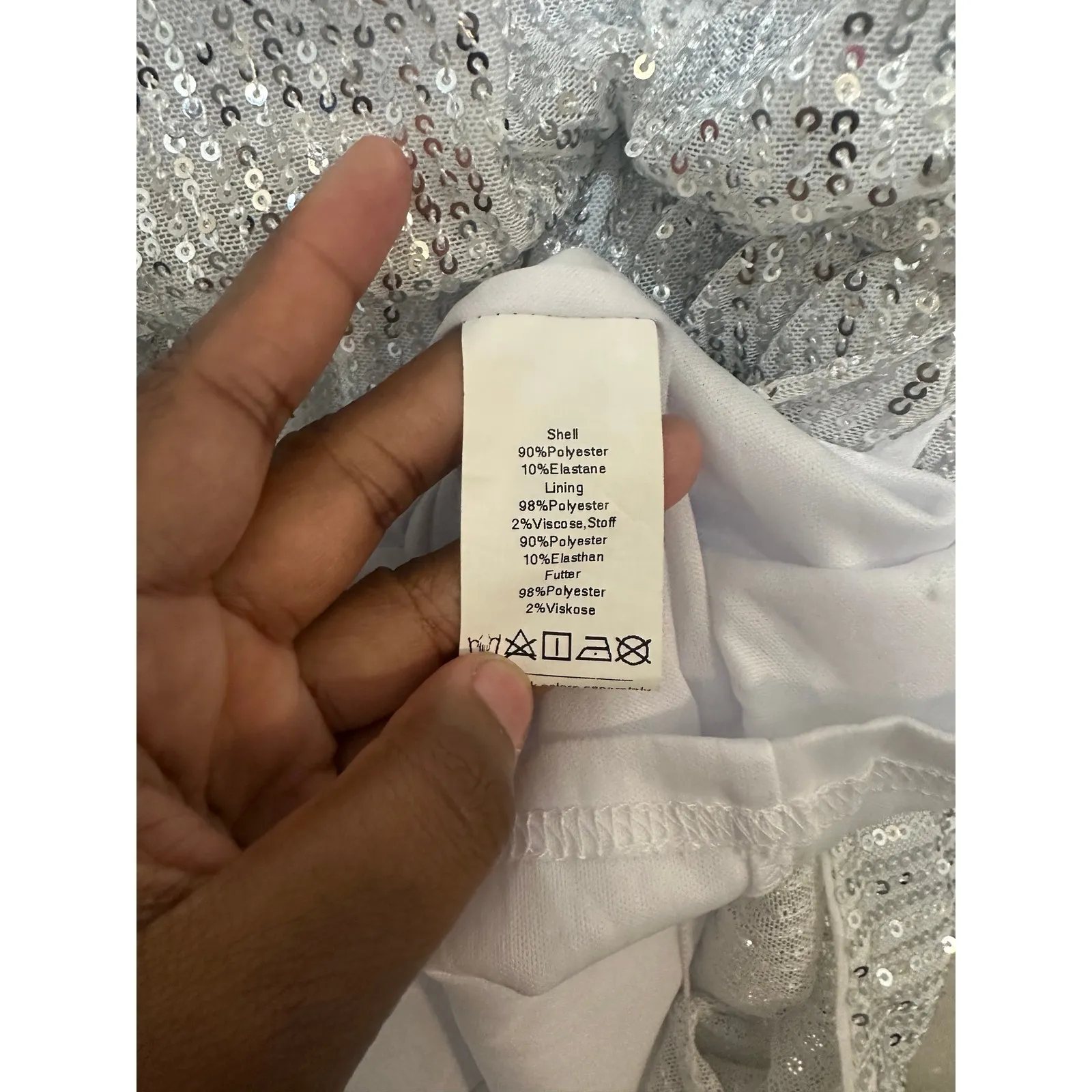 Grace Kari Women Silver Sequin Tulle Flutter Sleeve Ruched Waist‎ Party Dress L - Image 8