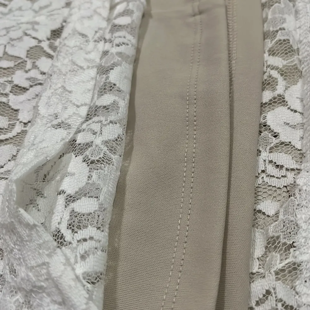 Women’s Dress 👗 Fit & Flare White Lace Sleeveless 2X Nude lining Satin Belt Tie - Image 11