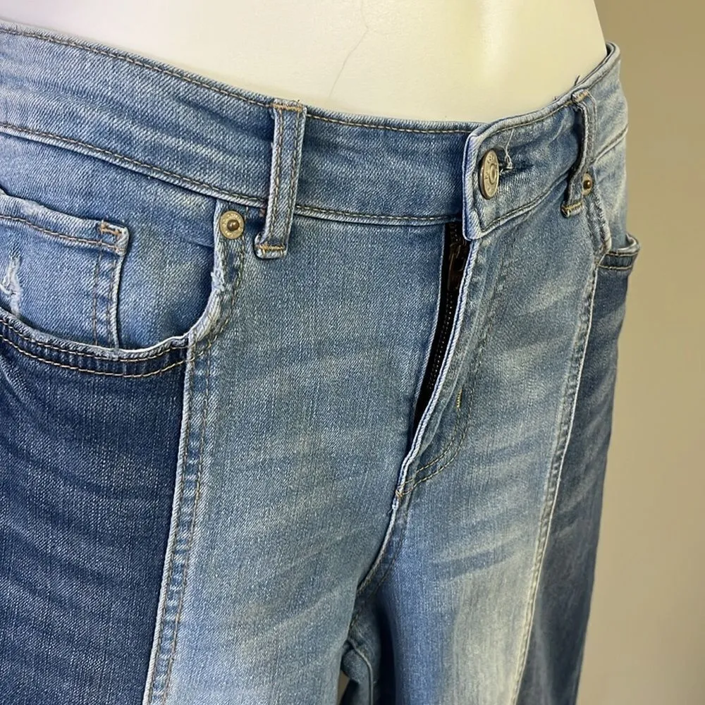 LOGO by Lori Goldstein Patchwork Blue Straight Leg 5 Distressed Jeans- Size 6 - Image 6