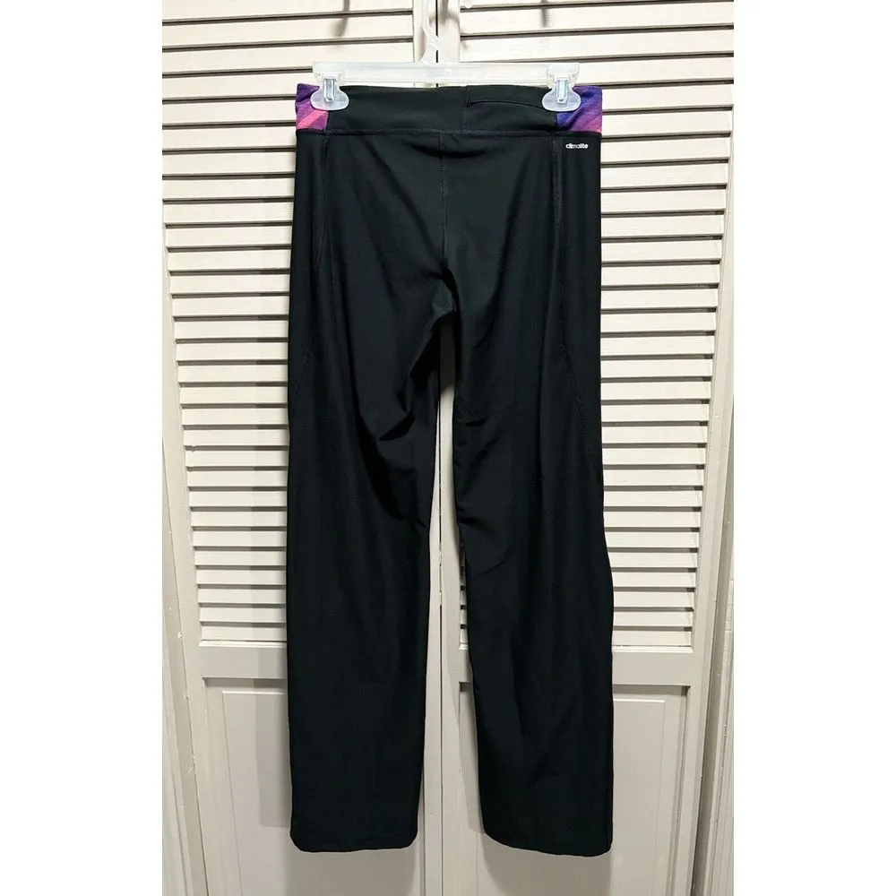 Adidas Black &‎ Pink/Purple Striped Band Waist Flare Leggings Size S (8-10) Logo - Image 4