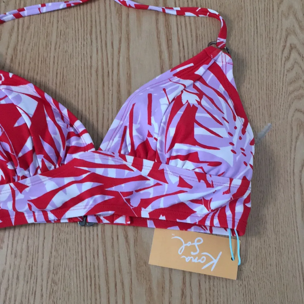 B43 New Womens Kona Sol Sexy Swimsuit Bikini Top Red White lilac Size Small - Image 3