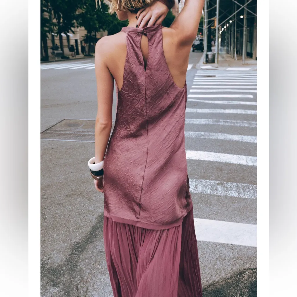 Zara NWT flowy halter cowl neck pleated combination drop waist midi dress - Image 4