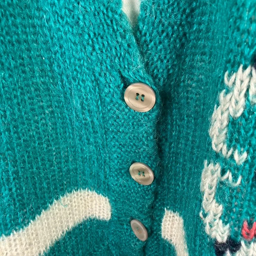 Vintage PASTA Cardigan Sweater Large‎ Mohair Blend Teal Green Floral Knitwear - Image 12