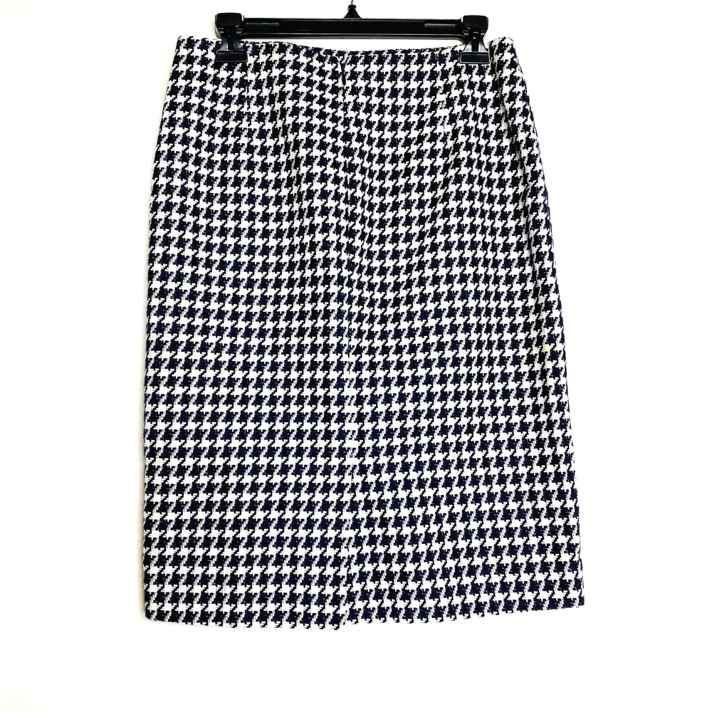 Talbots Houndstooth Plaid Navy & White Straight Pencil Woven Skirt Size 4 Small - Image 6