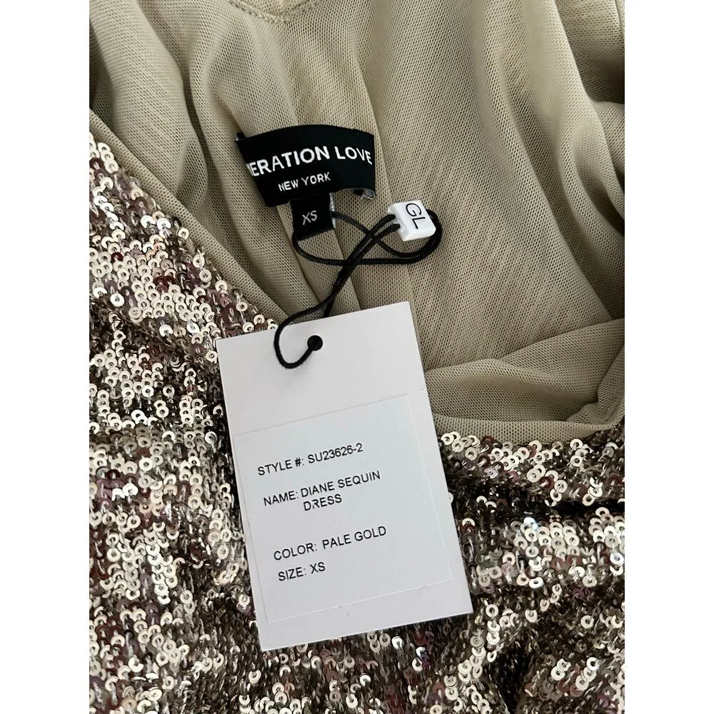 NEW NWT Generation Love Diane Sequin Mini Dress Pale Gold size XS - Image 4