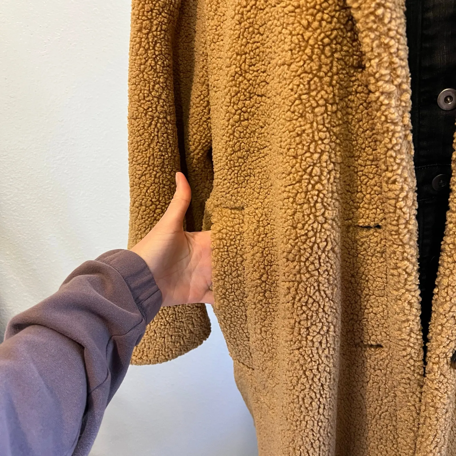 Tan Plush Long Oversized Peacoat Trench Button Front Jacket Size 2X - Image 2