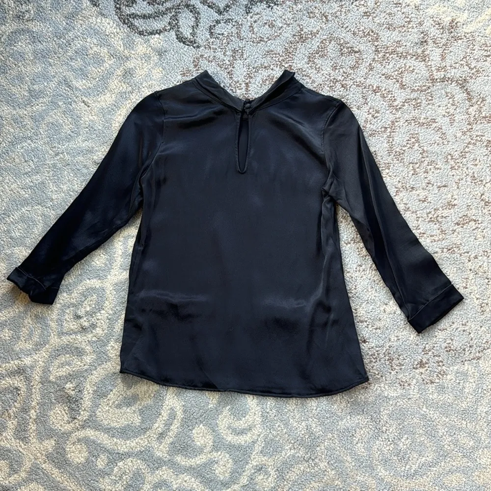 Massimo Dutti Satin Mockneck Keyhole Blouse Black 36 - Image 6