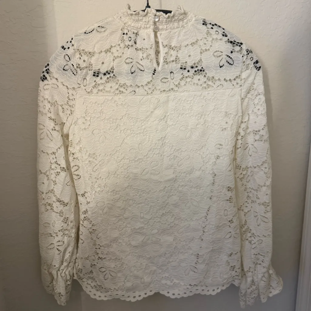 ADRIANNA PAPELL KNIT LACE TOP
BLOUSE -Sz Small - RUCHED NECK FLOWER
PRINT IVORY - Image 10