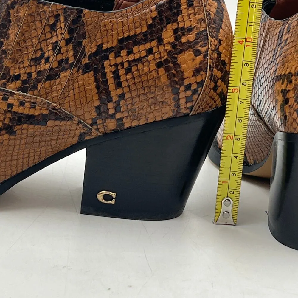 Coach Perri Snake Print Ankle Bootie Carmel Leather Westerncore - Image 7