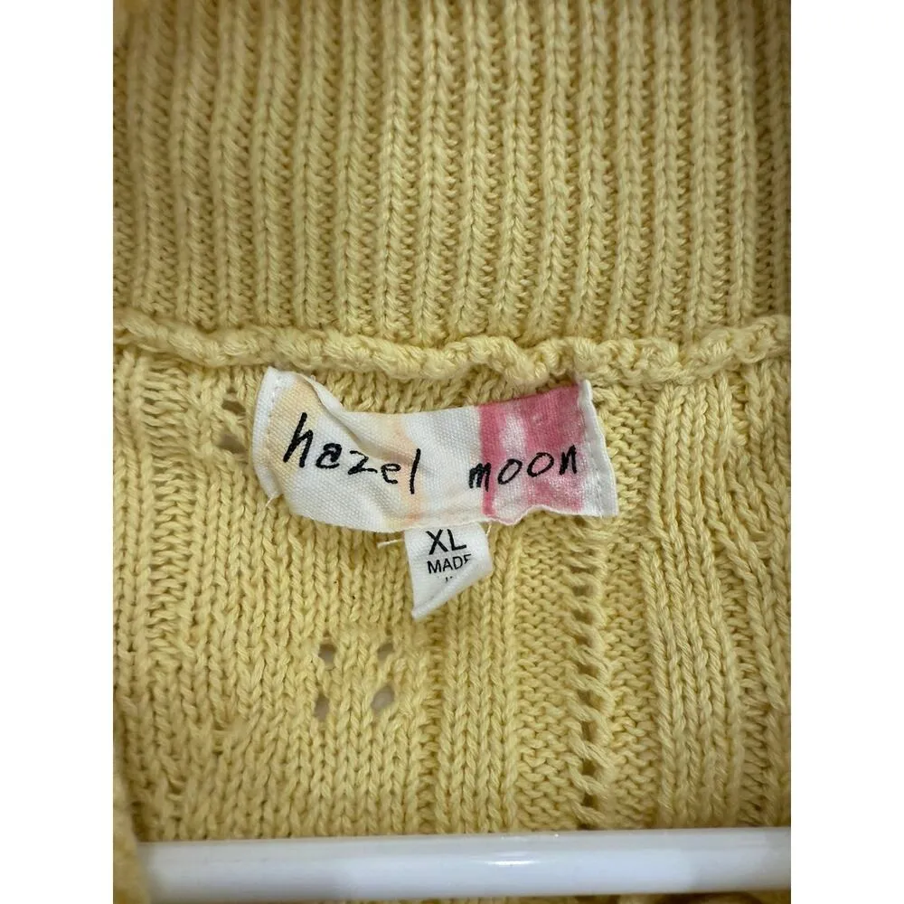 Hazel Moon Tie Front Ribbed Knit Cardigan Sweater Floral Yellow Women's Size XL - Image 5