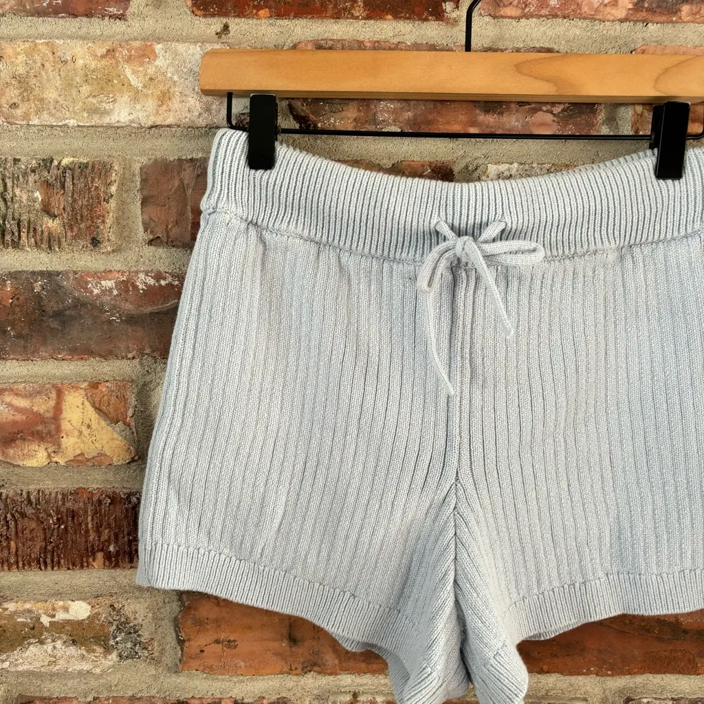 Reformation Blue Organic Cotton Cort Ribbed Sweater Shorts, S - Image 3