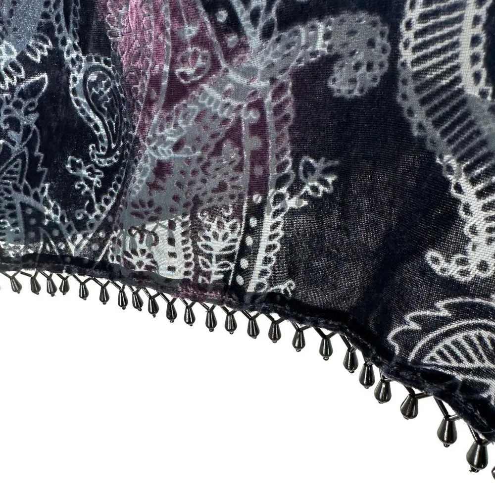 NEW/NWT Chicos Paisley Eggplant Purple Beaded Velvet Burnout Poncho Size S/M - Image 3