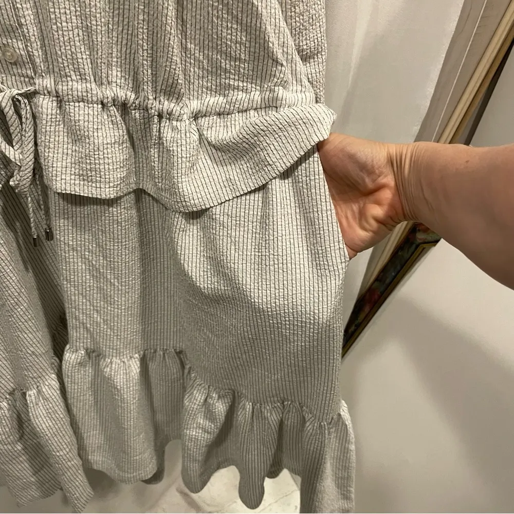 Breezy Calvin Klein ruffle gauzy mini ruffle dress adjustable tie waist poet top - Image 10