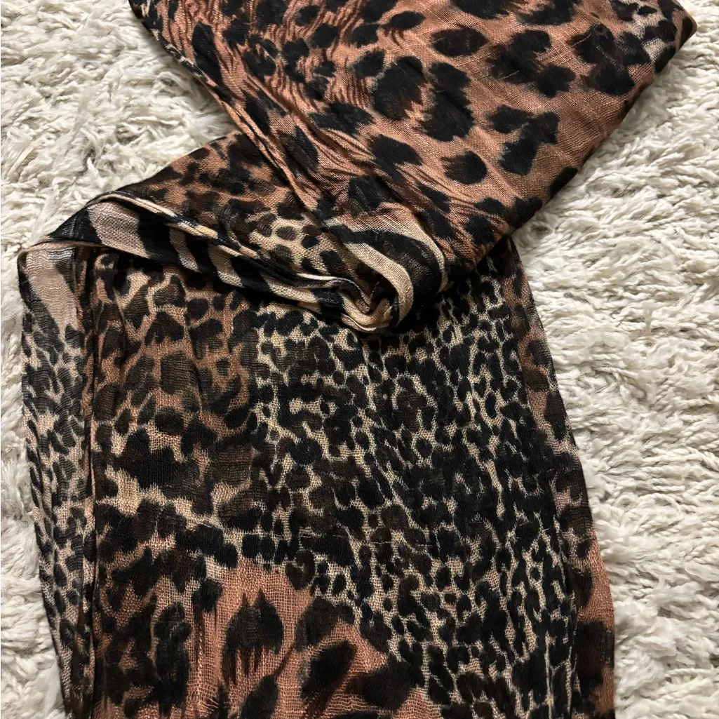 Vintage Brown Leopard Print Fringe Scarf - Image 12