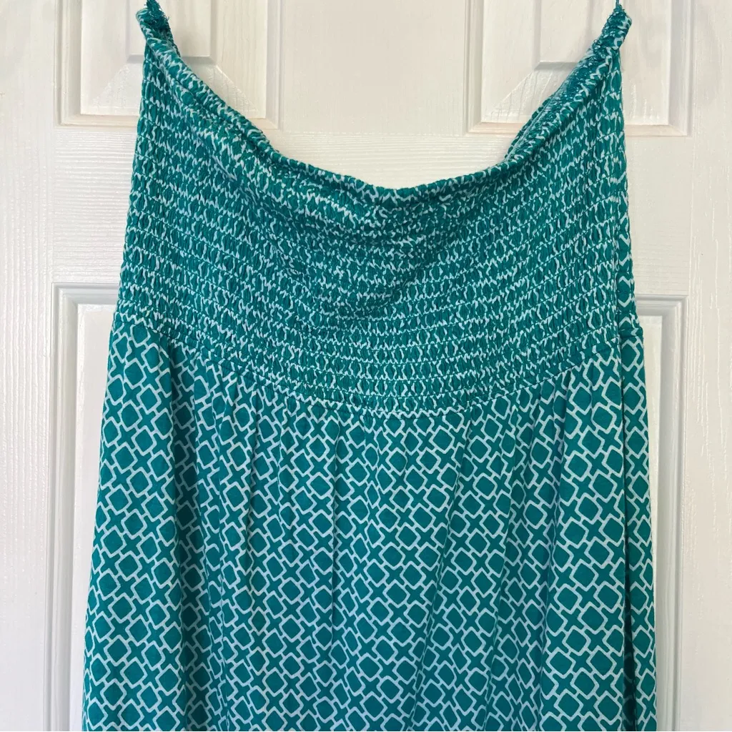 Michael Kors Strapless Maxi Dress Geometric Print Large Tube Maximalist Euc Knit Green - Image 8