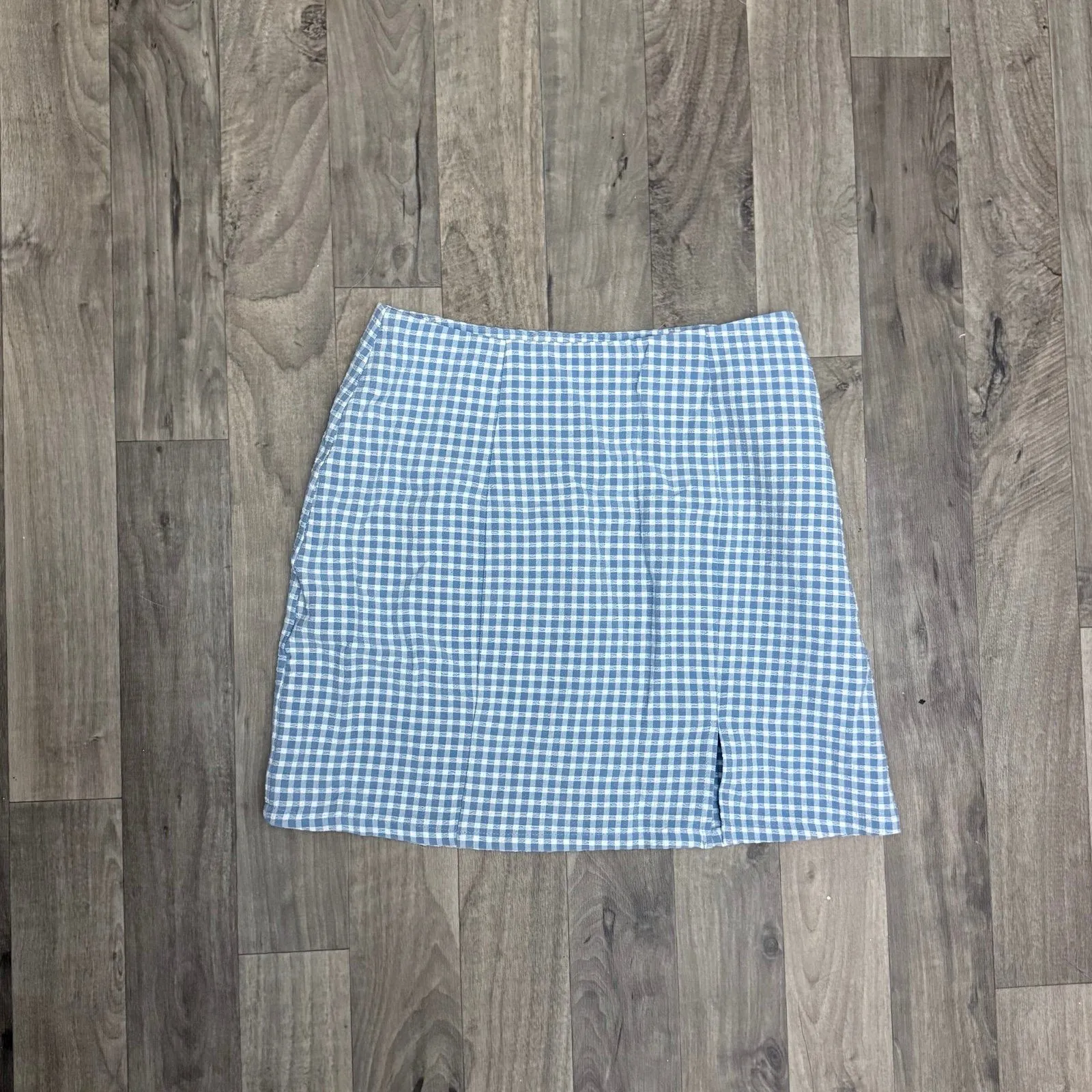 Blue plaid gingham mini skirt with slit - Image 2