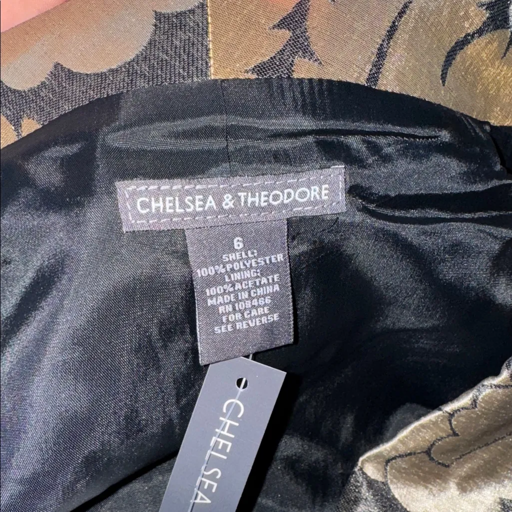 CHELSEA & THEODORE Harlow Jacket Size 6 Black Floral Cropped Metallic 3/4 sleeve - Image 7