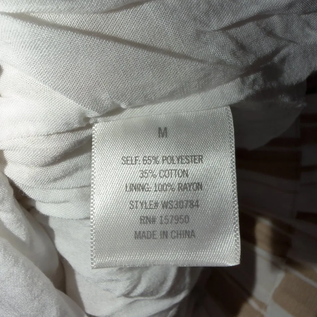 ALYA Striped Paperbag Waist Shorts Tie Belt Beige White Cotton Blend Women's - Image 5