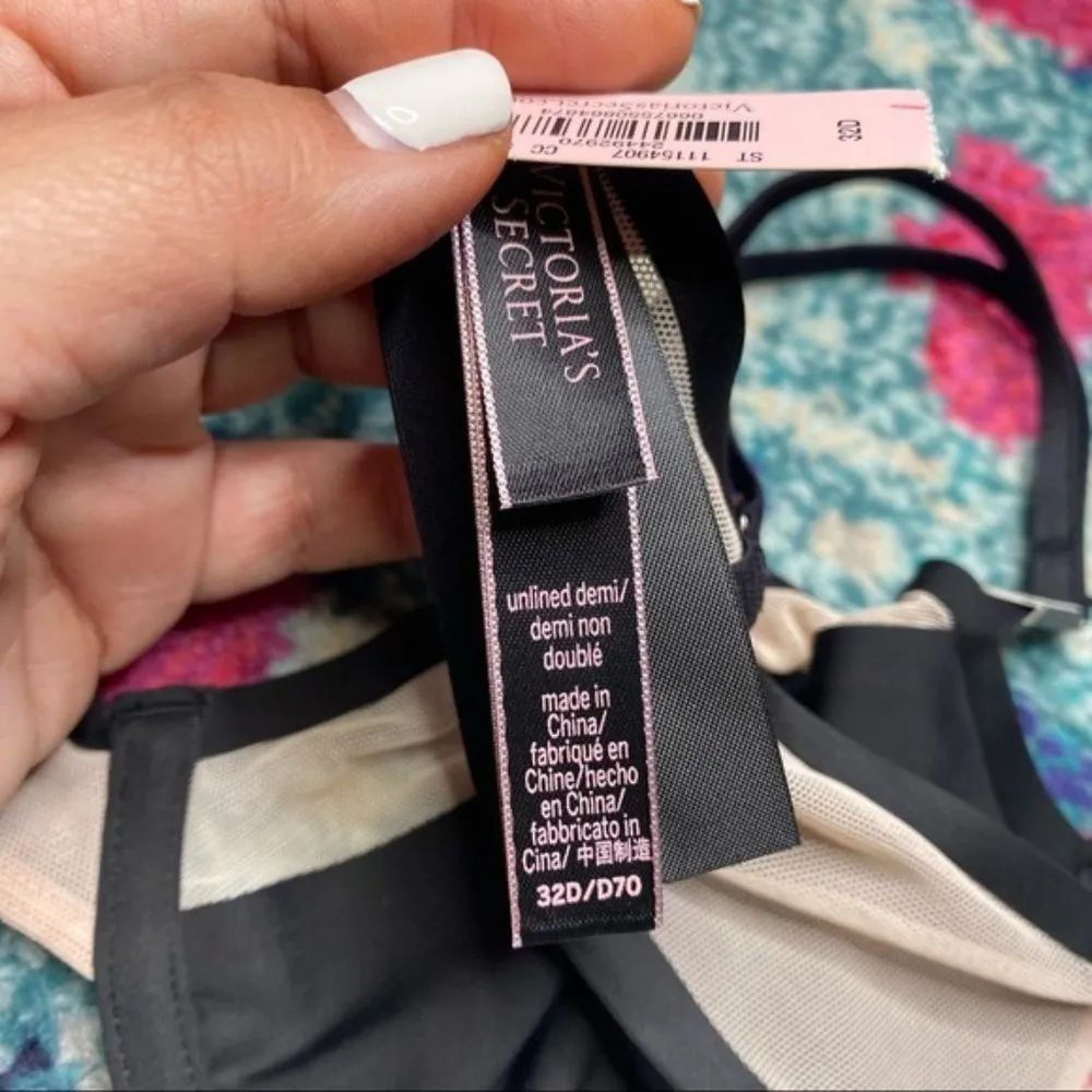 NWT Victoria’s Secret Luxe Lingerie Unlined Demi Bra in Black Nude 32D - Image 6