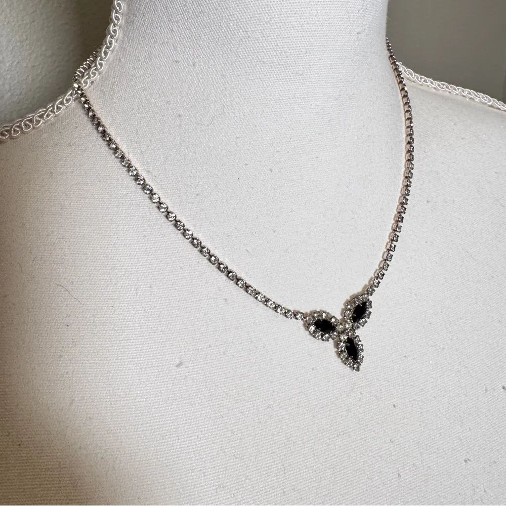 Silver Tone Rhinestone Necklace Black Rhinestone Formal Event - Image 2