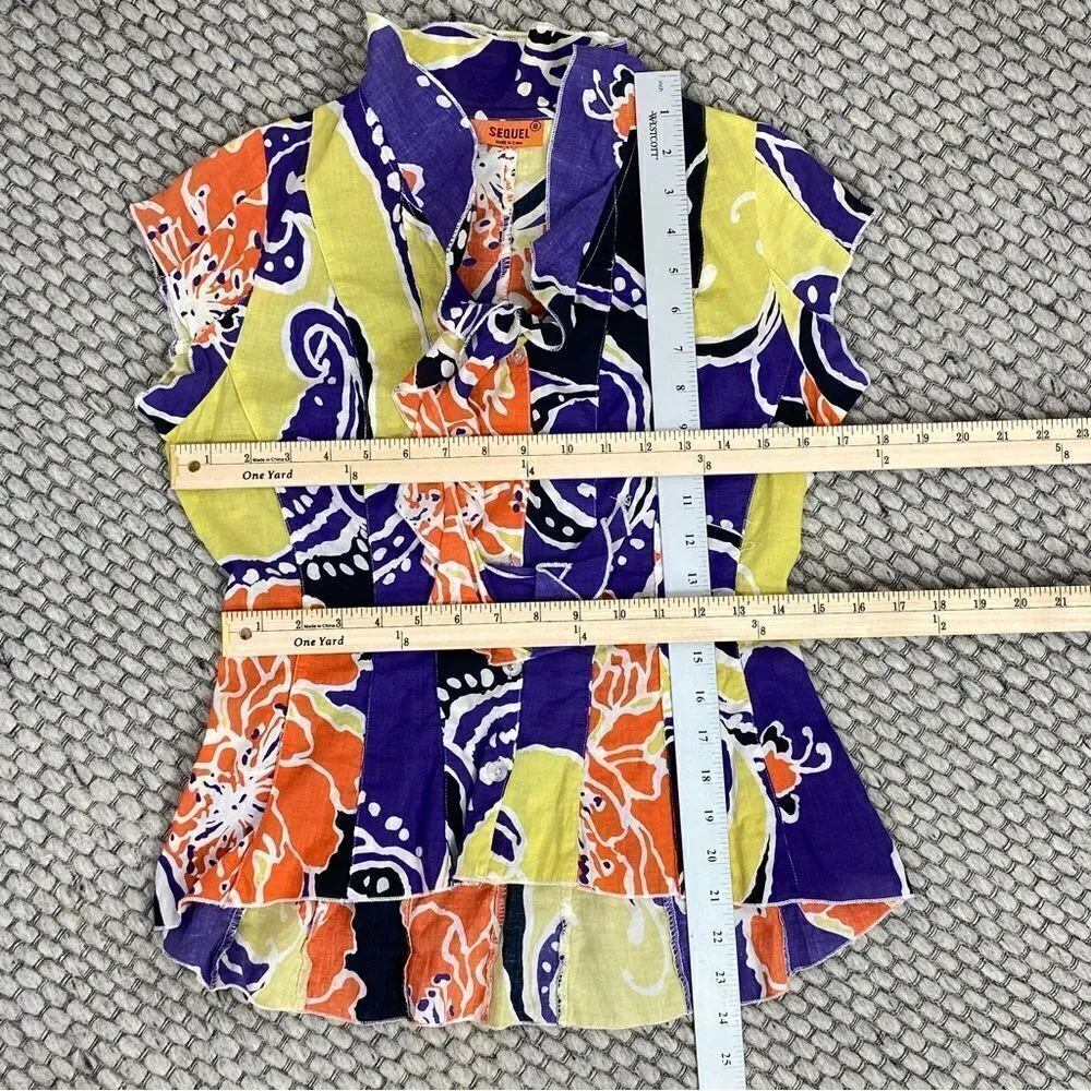 Sequel Abstract Paisley Tie Neck Panel Button‎ Front Shirt Purple Multi 8 - Image 11