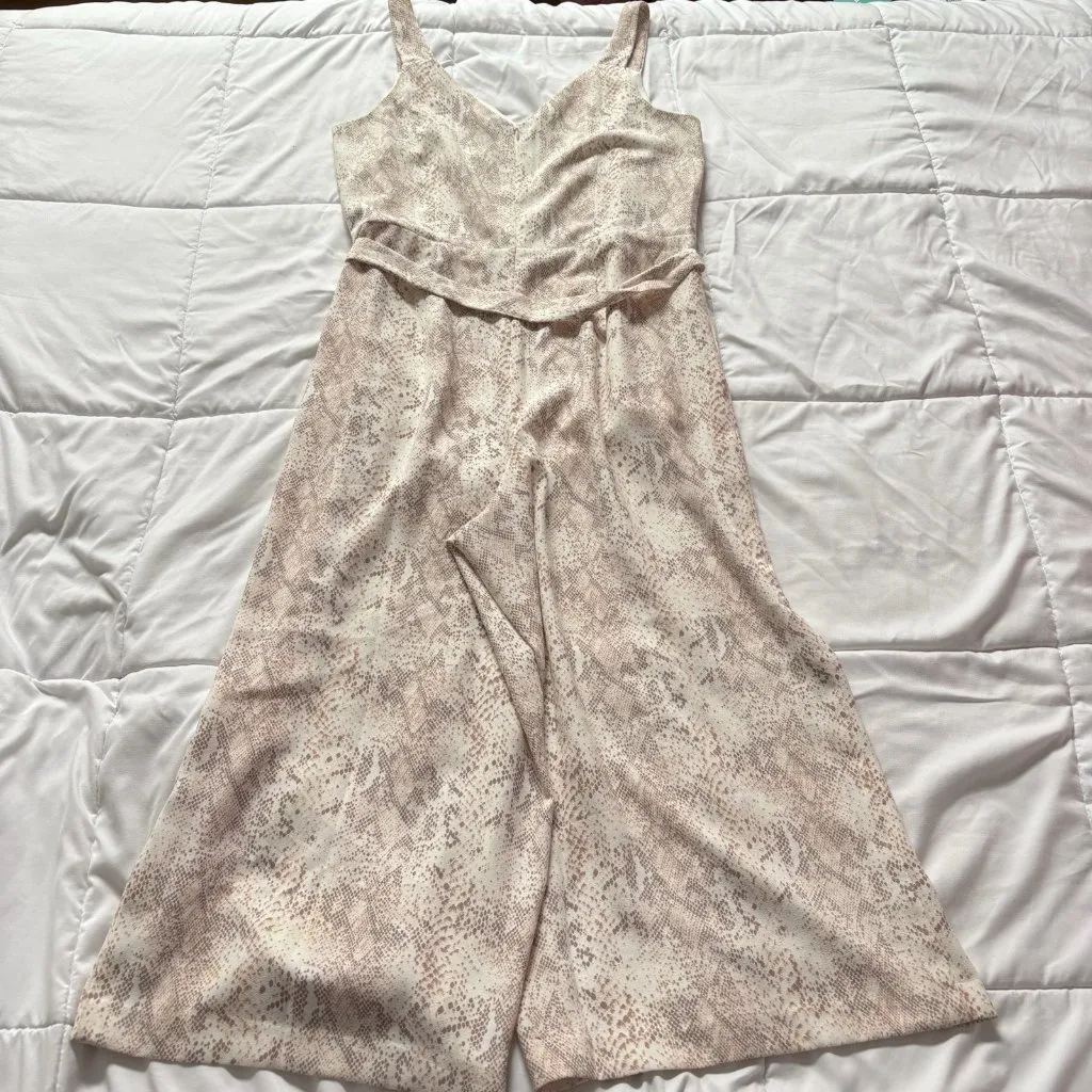 NWT LOFT Cropped Jumpsuit Womens Size 14 Snake Print Wide Leg Sleeveless Pink - Image 8