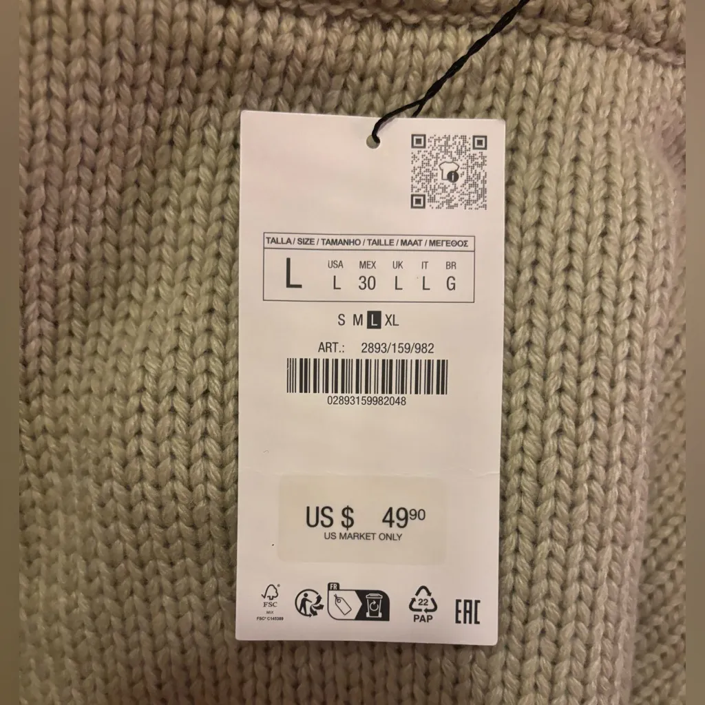 NWT Zara Wool Blend Knit cropped sweater sz L - Image 5