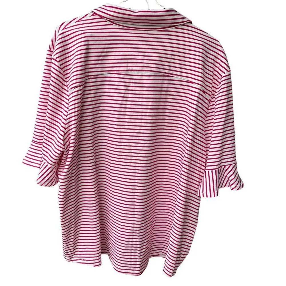 Chico’s size 20(4) fuchsia  white  striped snap front  flutter sleeve top - Image 2