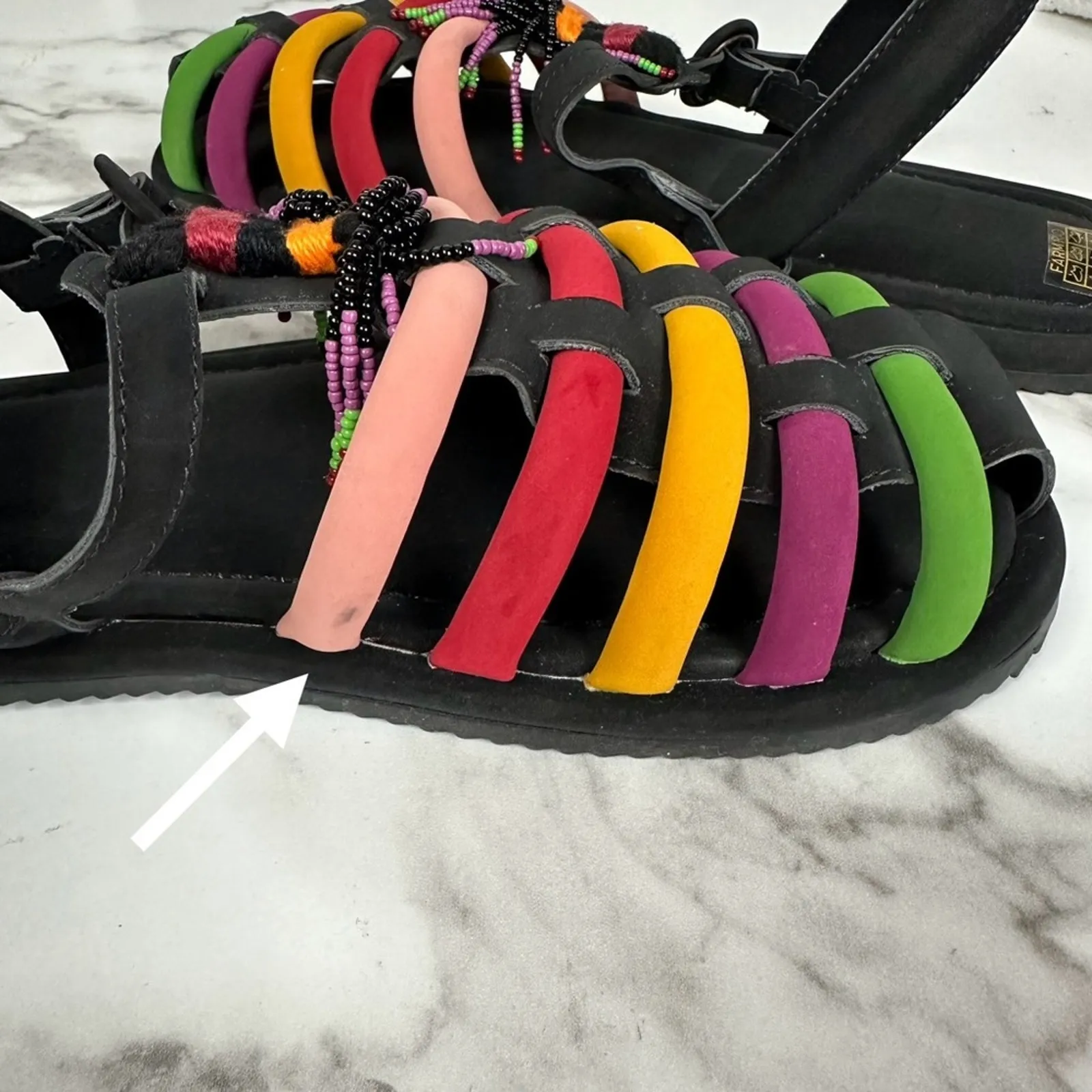 Farm Rio Beaded Rainbow Tube Strap Sandals Black Size 11 Like New - Image 10